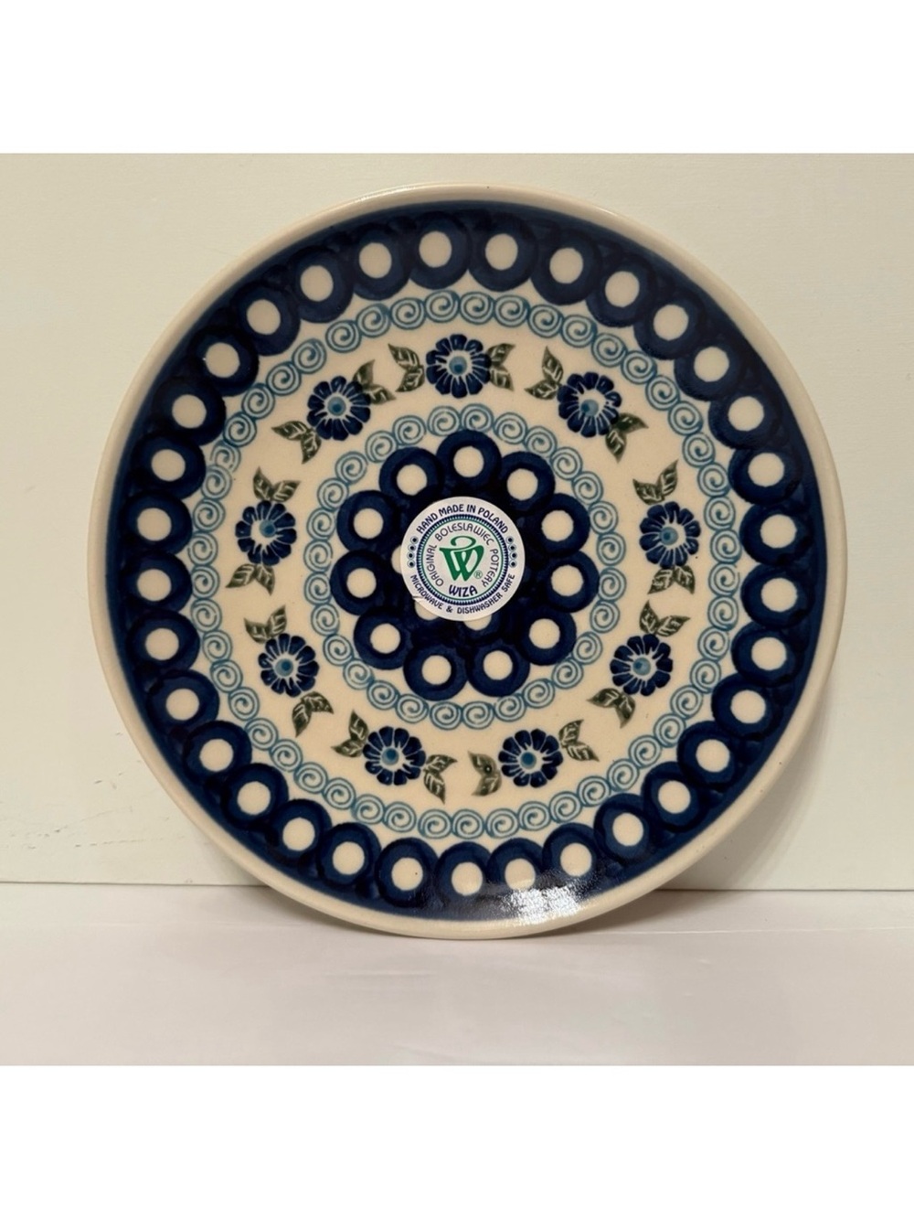 POLISH POTTERY NEW SALAD PLATE BLUE WHITE DINING DINNER HOME BOLESLAWIEC NWT